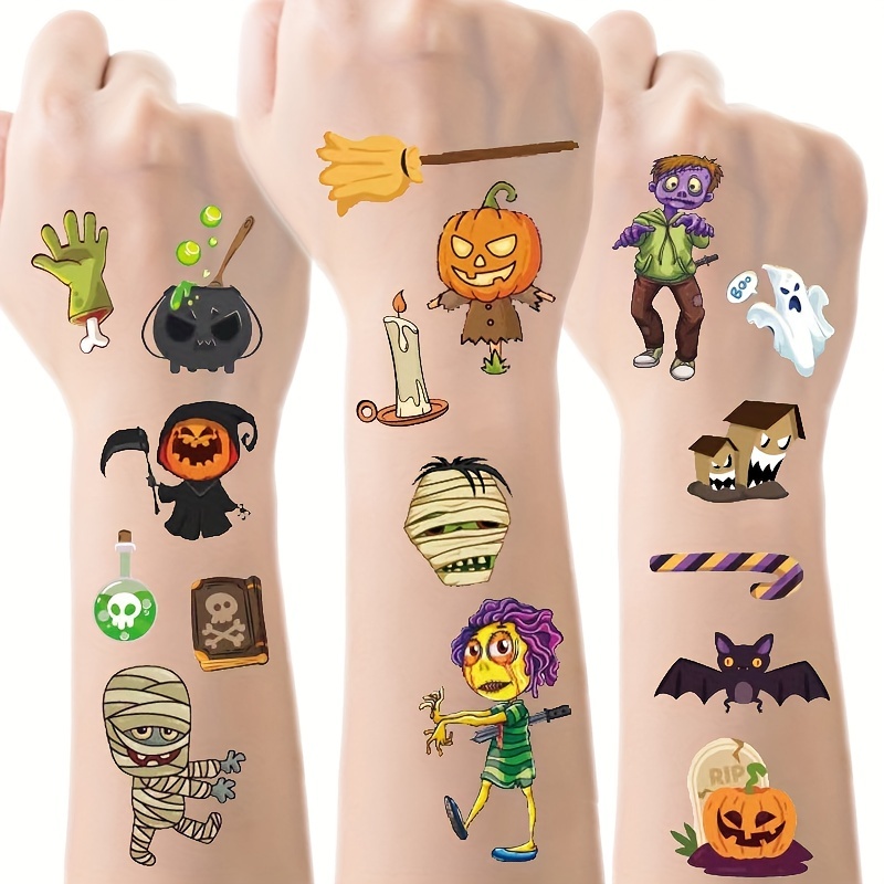 Kids Zombie Toys - 10 Lembar Stiker Tato Halloween Labu